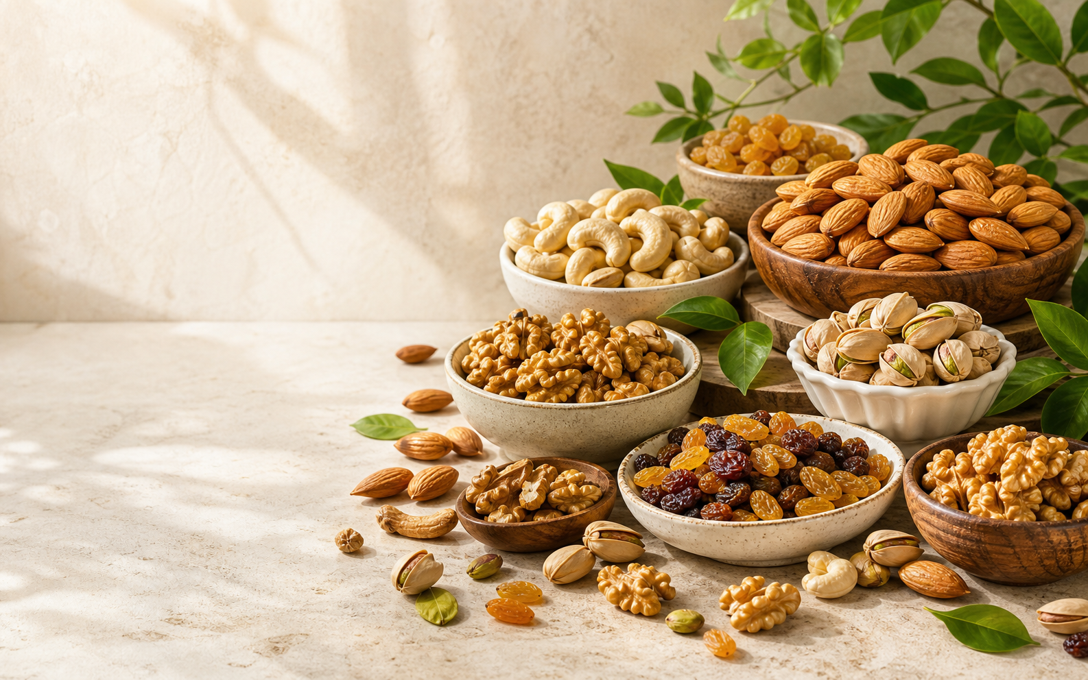 A premium assortment of almonds, cashews, pistachios, walnuts and raisins